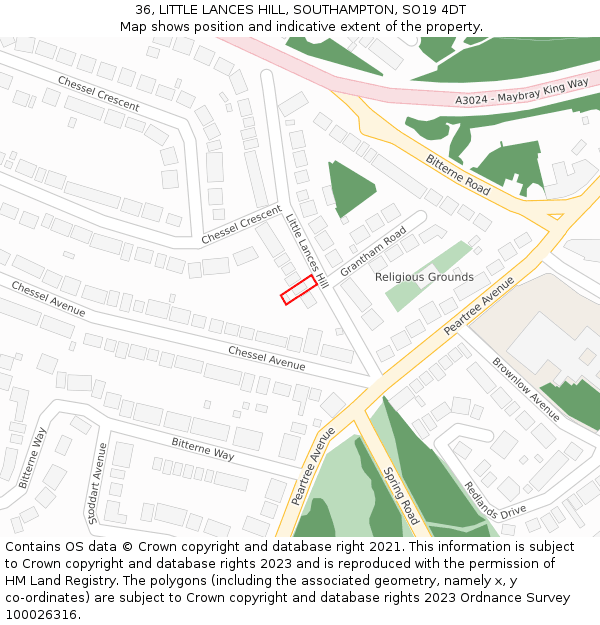 36, LITTLE LANCES HILL, SOUTHAMPTON, SO19 4DT: Location map and indicative extent of plot