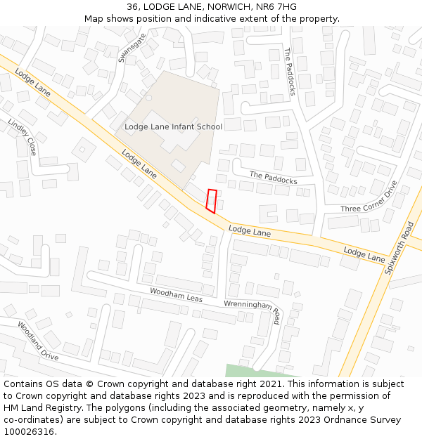 36, LODGE LANE, NORWICH, NR6 7HG: Location map and indicative extent of plot