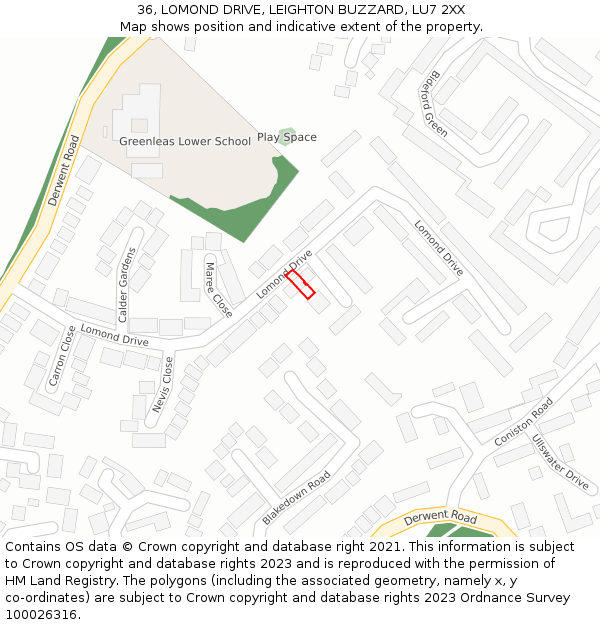 36, LOMOND DRIVE, LEIGHTON BUZZARD, LU7 2XX: Location map and indicative extent of plot