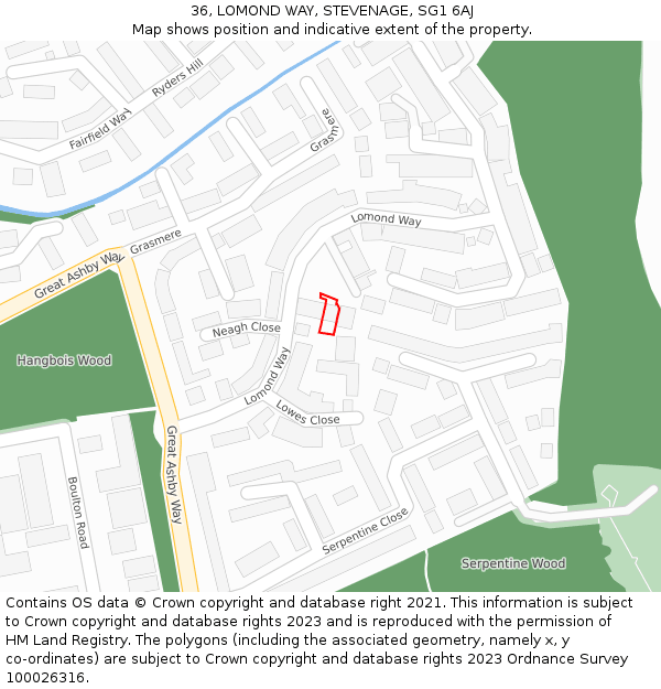 36, LOMOND WAY, STEVENAGE, SG1 6AJ: Location map and indicative extent of plot