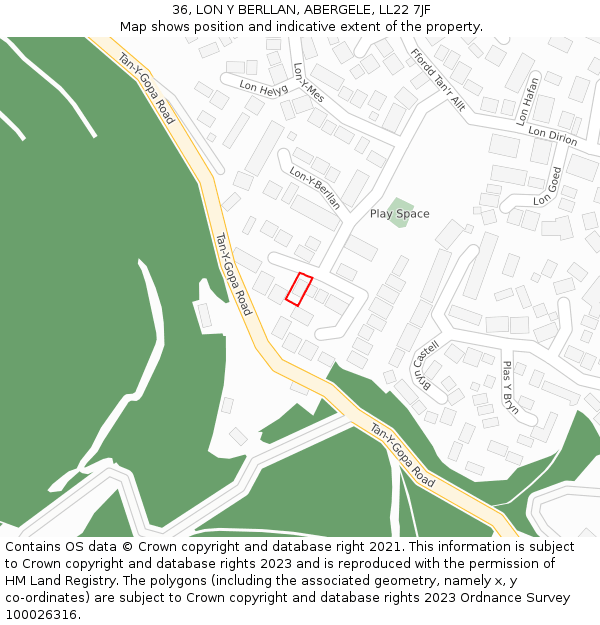 36, LON Y BERLLAN, ABERGELE, LL22 7JF: Location map and indicative extent of plot