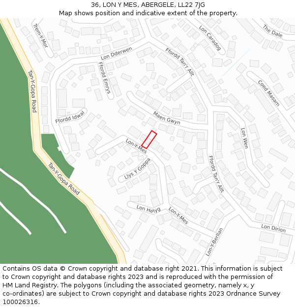 36, LON Y MES, ABERGELE, LL22 7JG: Location map and indicative extent of plot