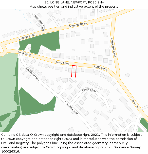 36, LONG LANE, NEWPORT, PO30 2NH: Location map and indicative extent of plot