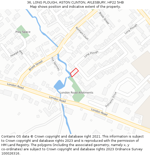 36, LONG PLOUGH, ASTON CLINTON, AYLESBURY, HP22 5HB: Location map and indicative extent of plot