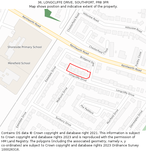 36, LONGCLIFFE DRIVE, SOUTHPORT, PR8 3PR: Location map and indicative extent of plot