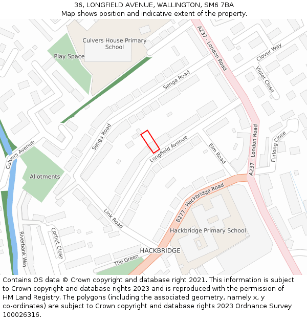 36, LONGFIELD AVENUE, WALLINGTON, SM6 7BA: Location map and indicative extent of plot