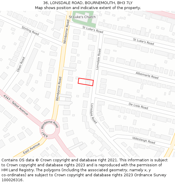 36, LONSDALE ROAD, BOURNEMOUTH, BH3 7LY: Location map and indicative extent of plot