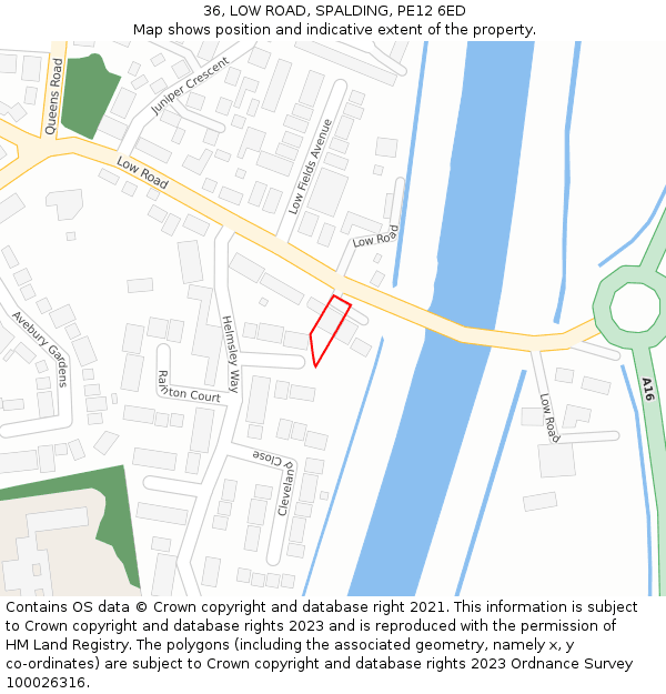 36, LOW ROAD, SPALDING, PE12 6ED: Location map and indicative extent of plot