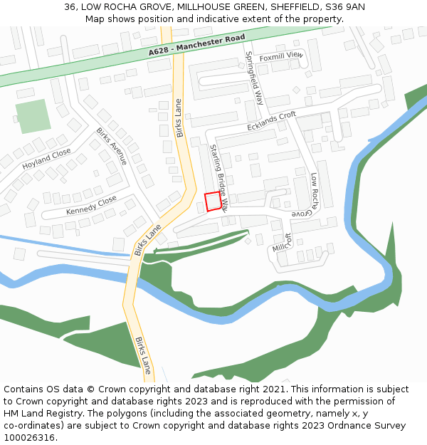 36, LOW ROCHA GROVE, MILLHOUSE GREEN, SHEFFIELD, S36 9AN: Location map and indicative extent of plot