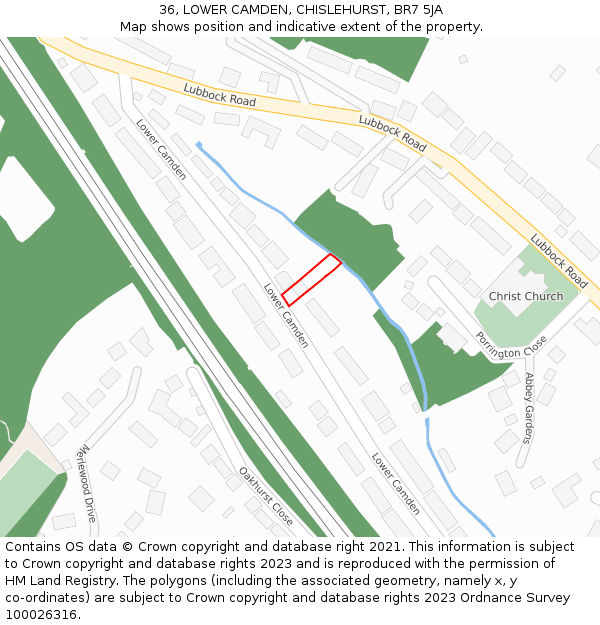 36, LOWER CAMDEN, CHISLEHURST, BR7 5JA: Location map and indicative extent of plot