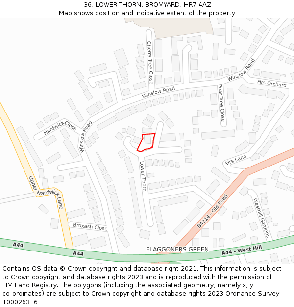 36, LOWER THORN, BROMYARD, HR7 4AZ: Location map and indicative extent of plot