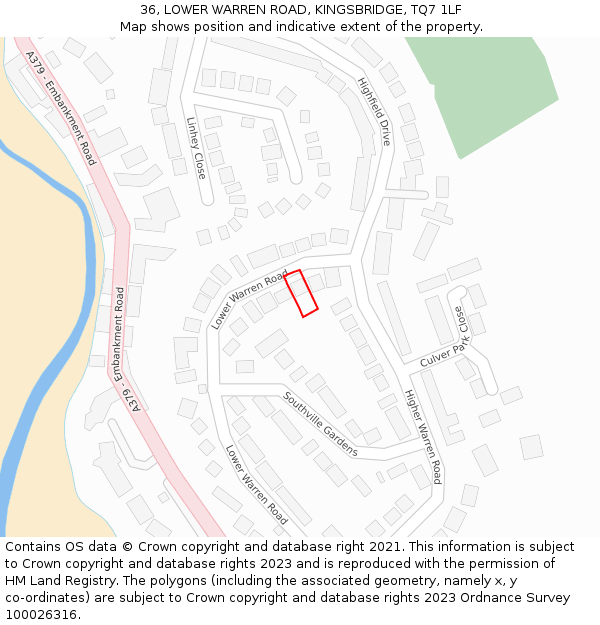 36, LOWER WARREN ROAD, KINGSBRIDGE, TQ7 1LF: Location map and indicative extent of plot