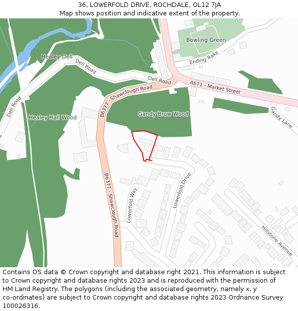 36, LOWERFOLD DRIVE, ROCHDALE, OL12 7JA: Location map and indicative extent of plot