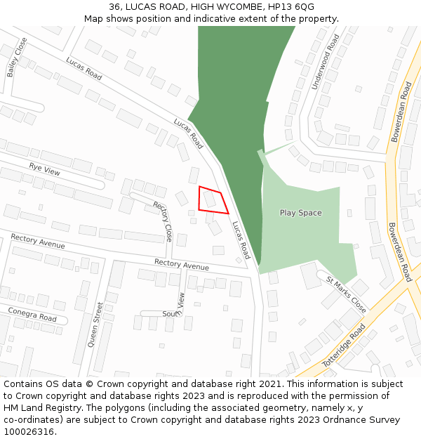 36, LUCAS ROAD, HIGH WYCOMBE, HP13 6QG: Location map and indicative extent of plot