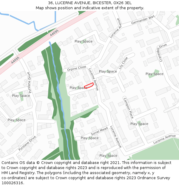 36, LUCERNE AVENUE, BICESTER, OX26 3EL: Location map and indicative extent of plot