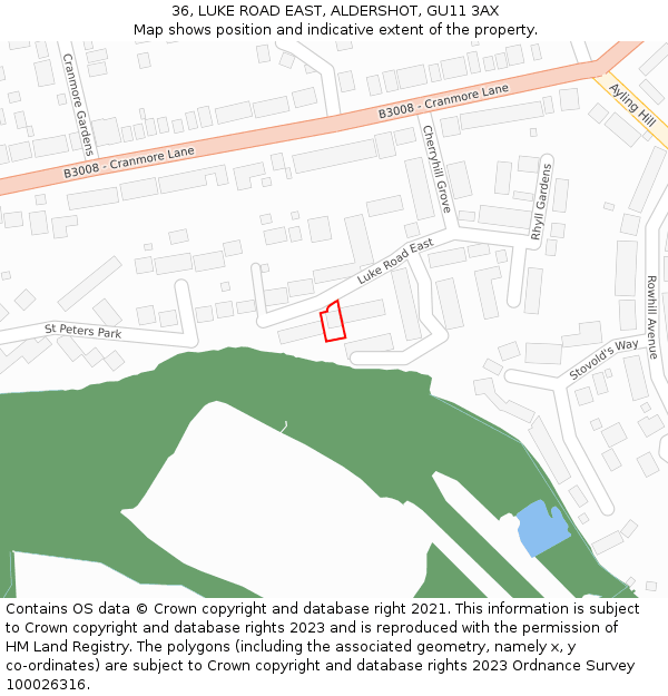 36, LUKE ROAD EAST, ALDERSHOT, GU11 3AX: Location map and indicative extent of plot