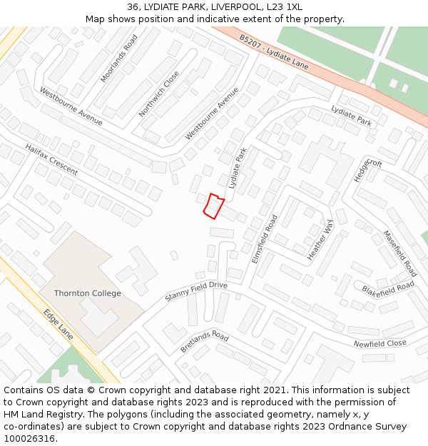 36, LYDIATE PARK, LIVERPOOL, L23 1XL: Location map and indicative extent of plot