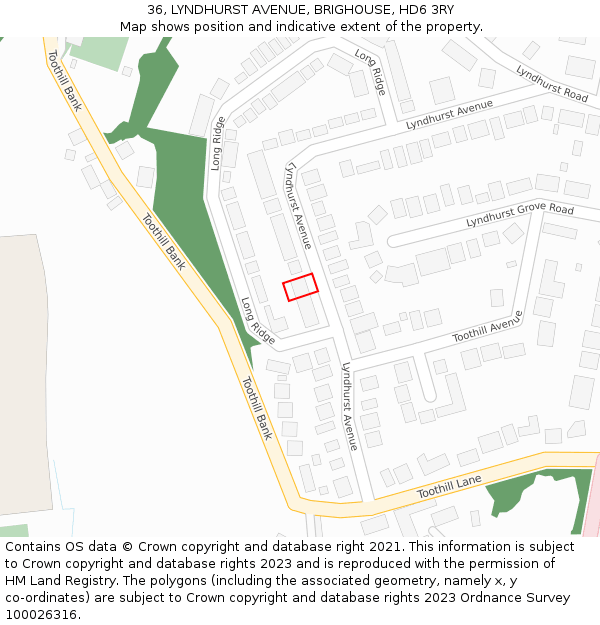 36, LYNDHURST AVENUE, BRIGHOUSE, HD6 3RY: Location map and indicative extent of plot