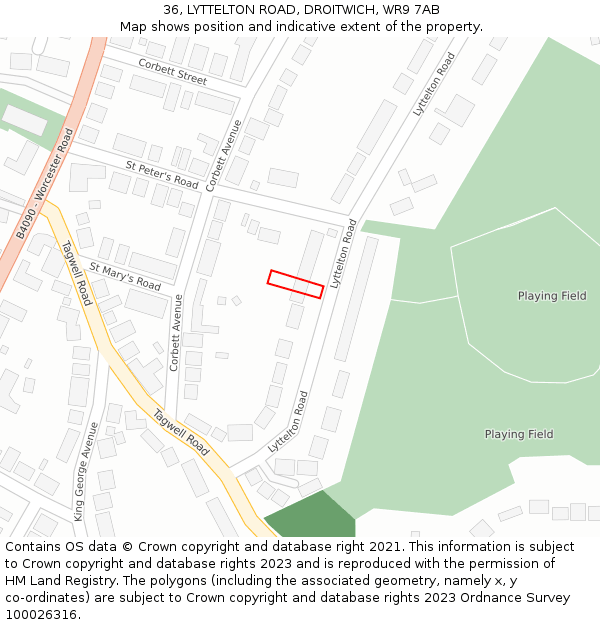 36, LYTTELTON ROAD, DROITWICH, WR9 7AB: Location map and indicative extent of plot