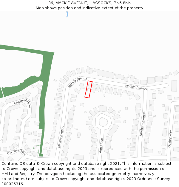 36, MACKIE AVENUE, HASSOCKS, BN6 8NN: Location map and indicative extent of plot