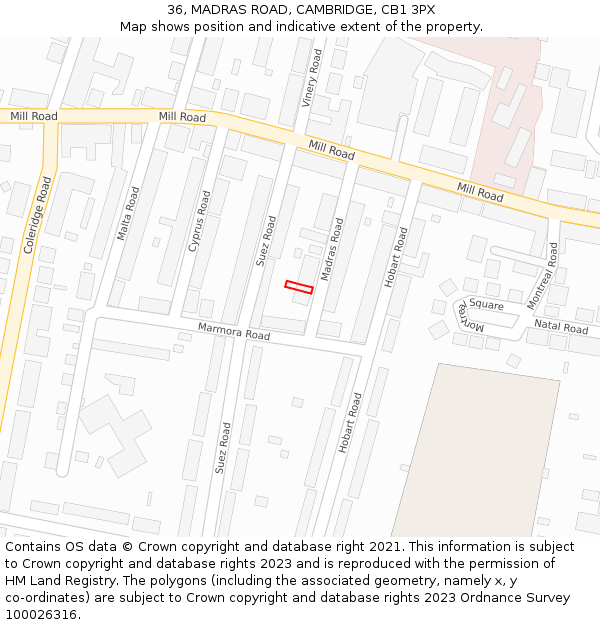 36, MADRAS ROAD, CAMBRIDGE, CB1 3PX: Location map and indicative extent of plot