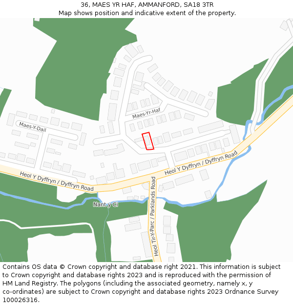 36, MAES YR HAF, AMMANFORD, SA18 3TR: Location map and indicative extent of plot