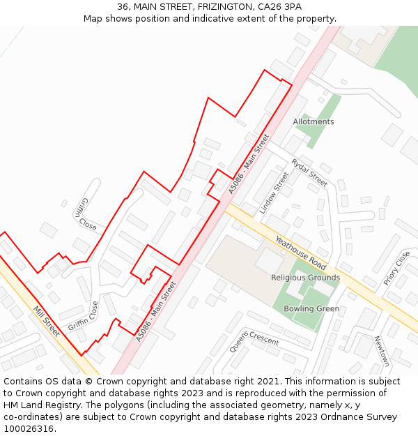 36, MAIN STREET, FRIZINGTON, CA26 3PA: Location map and indicative extent of plot