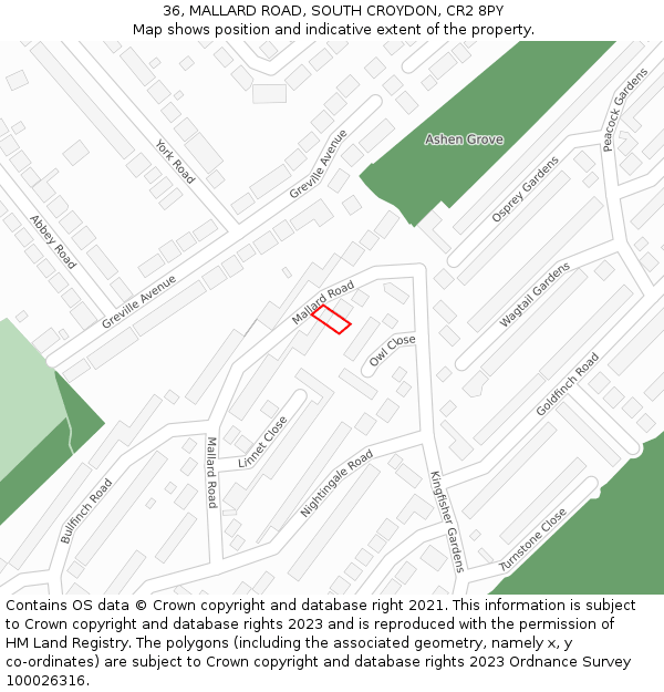 36, MALLARD ROAD, SOUTH CROYDON, CR2 8PY: Location map and indicative extent of plot