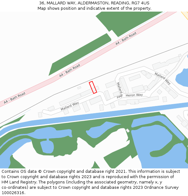 36, MALLARD WAY, ALDERMASTON, READING, RG7 4US: Location map and indicative extent of plot