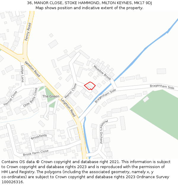 36, MANOR CLOSE, STOKE HAMMOND, MILTON KEYNES, MK17 9DJ: Location map and indicative extent of plot