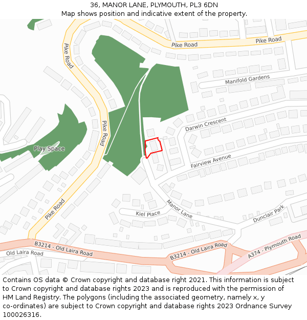 36, MANOR LANE, PLYMOUTH, PL3 6DN: Location map and indicative extent of plot