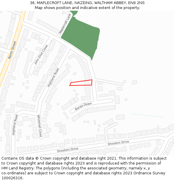 36, MAPLECROFT LANE, NAZEING, WALTHAM ABBEY, EN9 2NS: Location map and indicative extent of plot