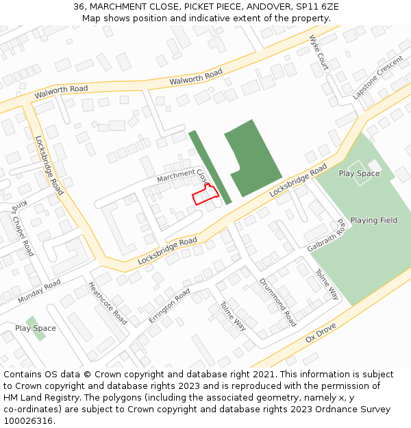 36, MARCHMENT CLOSE, PICKET PIECE, ANDOVER, SP11 6ZE: Location map and indicative extent of plot