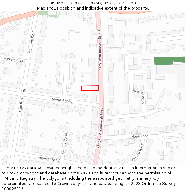 36, MARLBOROUGH ROAD, RYDE, PO33 1AB: Location map and indicative extent of plot