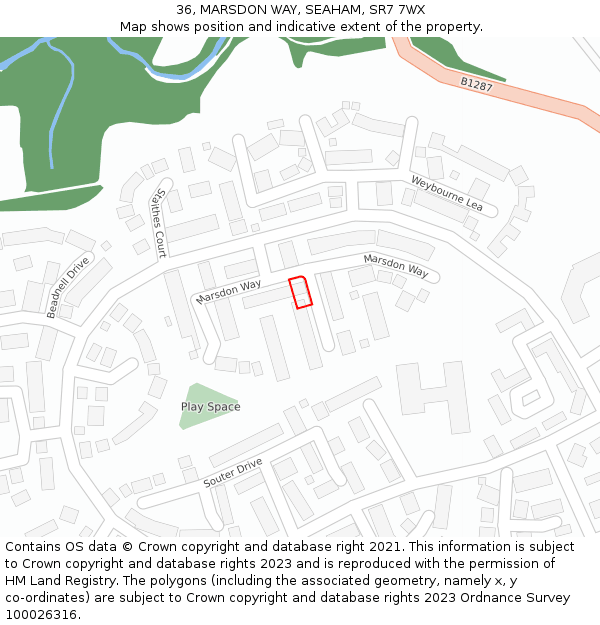 36, MARSDON WAY, SEAHAM, SR7 7WX: Location map and indicative extent of plot