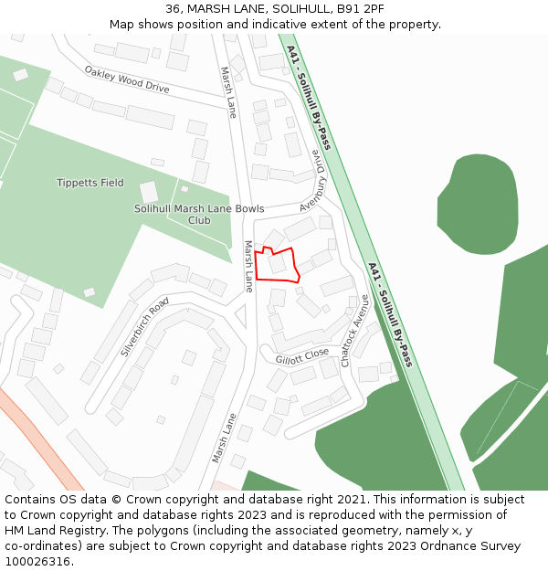 36, MARSH LANE, SOLIHULL, B91 2PF: Location map and indicative extent of plot