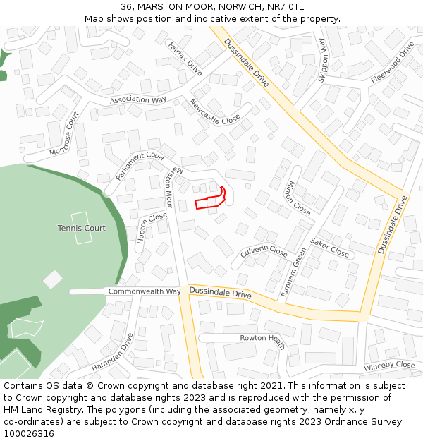 36, MARSTON MOOR, NORWICH, NR7 0TL: Location map and indicative extent of plot