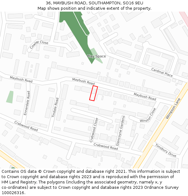 36, MAYBUSH ROAD, SOUTHAMPTON, SO16 9EU: Location map and indicative extent of plot