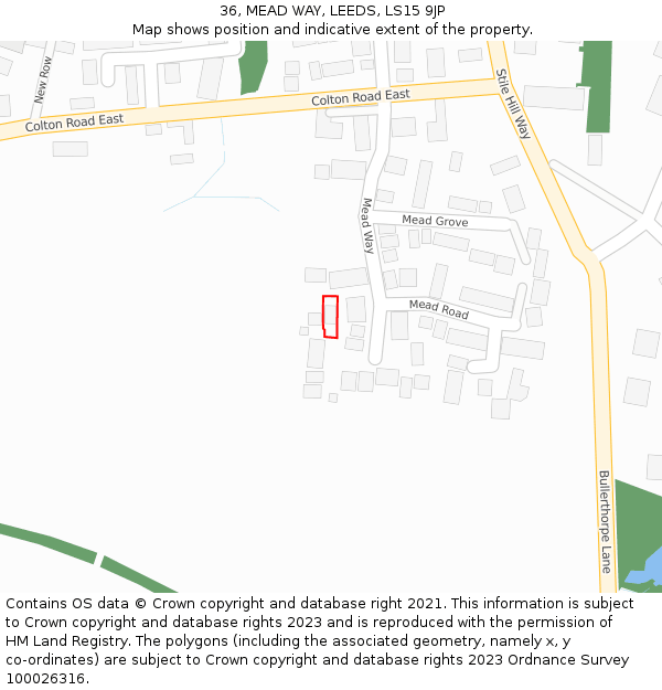36, MEAD WAY, LEEDS, LS15 9JP: Location map and indicative extent of plot