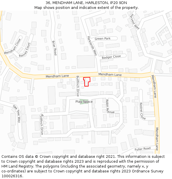 36, MENDHAM LANE, HARLESTON, IP20 9DN: Location map and indicative extent of plot
