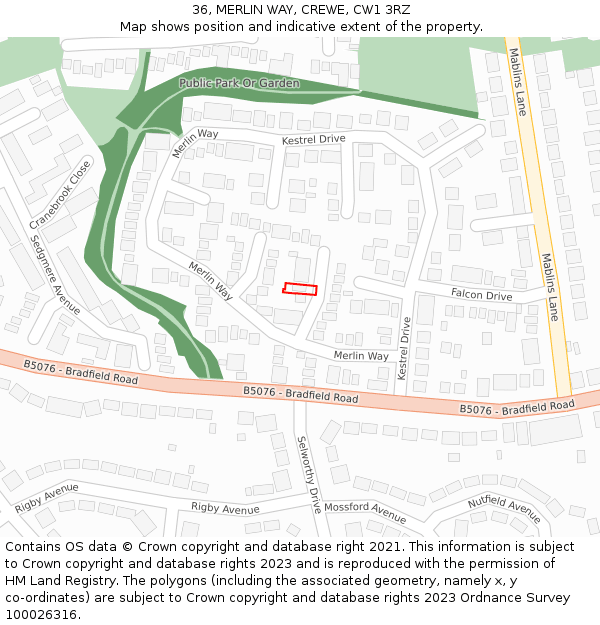 36, MERLIN WAY, CREWE, CW1 3RZ: Location map and indicative extent of plot