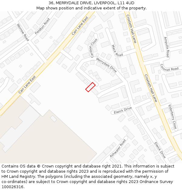 36, MERRYDALE DRIVE, LIVERPOOL, L11 4UD: Location map and indicative extent of plot