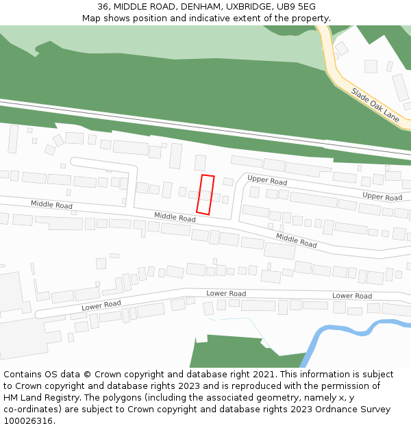 36, MIDDLE ROAD, DENHAM, UXBRIDGE, UB9 5EG: Location map and indicative extent of plot