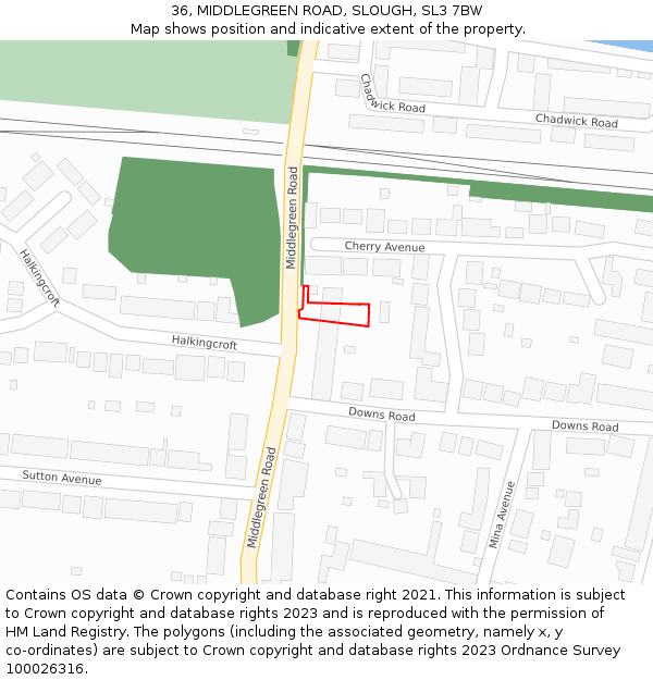 36, MIDDLEGREEN ROAD, SLOUGH, SL3 7BW: Location map and indicative extent of plot