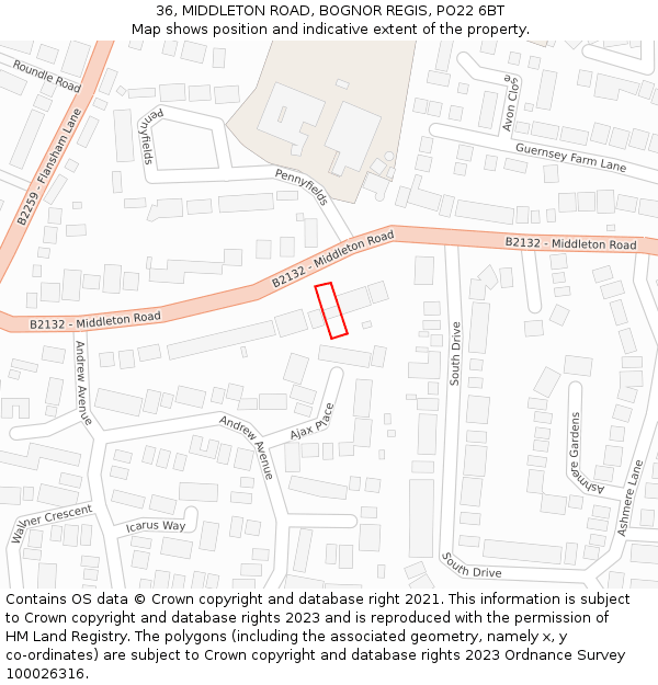 36, MIDDLETON ROAD, BOGNOR REGIS, PO22 6BT: Location map and indicative extent of plot