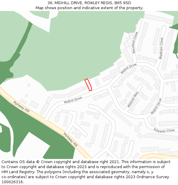 36, MIDHILL DRIVE, ROWLEY REGIS, B65 9SD: Location map and indicative extent of plot