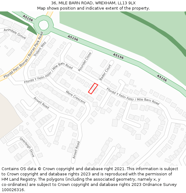 36, MILE BARN ROAD, WREXHAM, LL13 9LX: Location map and indicative extent of plot