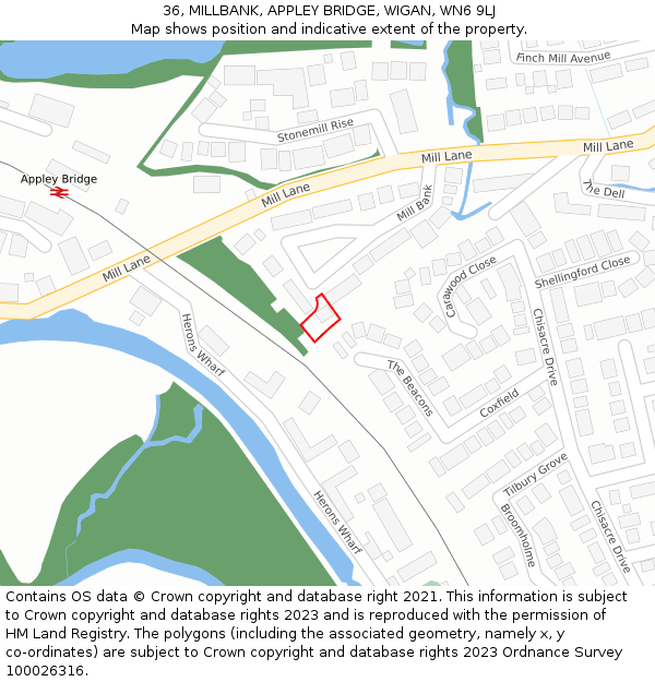 36, MILLBANK, APPLEY BRIDGE, WIGAN, WN6 9LJ: Location map and indicative extent of plot