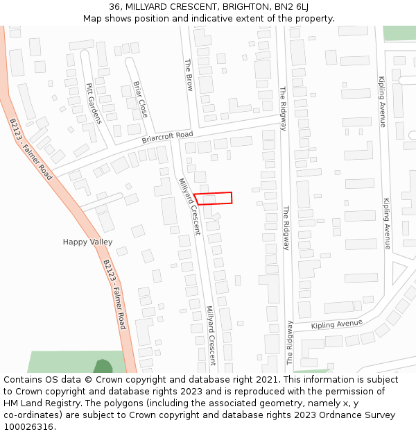 36, MILLYARD CRESCENT, BRIGHTON, BN2 6LJ: Location map and indicative extent of plot