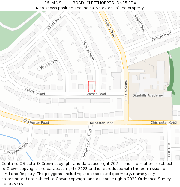 36, MINSHULL ROAD, CLEETHORPES, DN35 0DX: Location map and indicative extent of plot